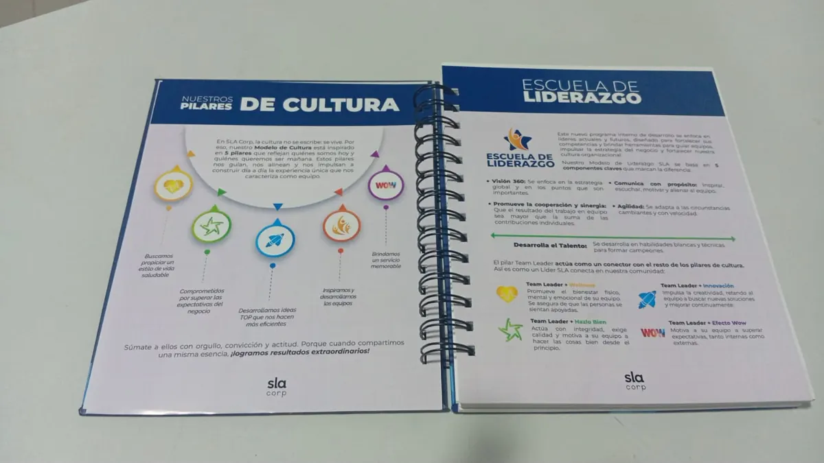 Insertos a full color con los pilares de cultura y el programa de liderazgo de una empresa