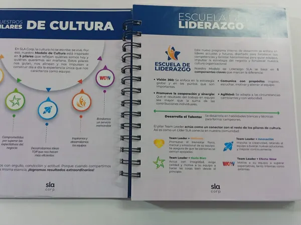 Insertos a full color con pilares de cultura y programa de liderazgo
