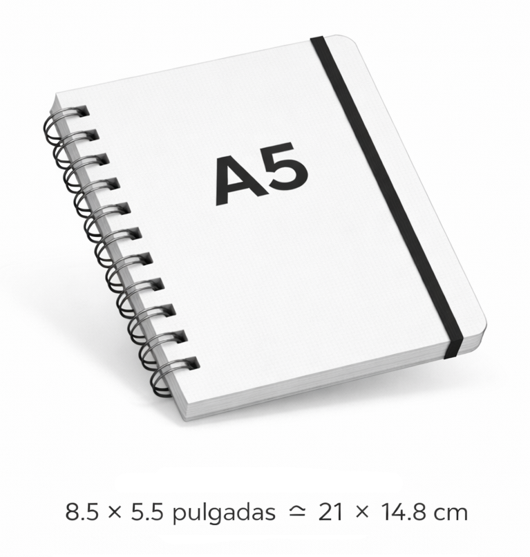 Cuaderno Personalizado Tamaño 8.5 × 5.5 pulgadas ≈ 21 × 14.8 cm
